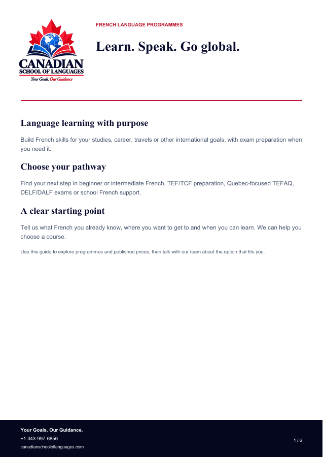 French courses and reference pricing: page 1