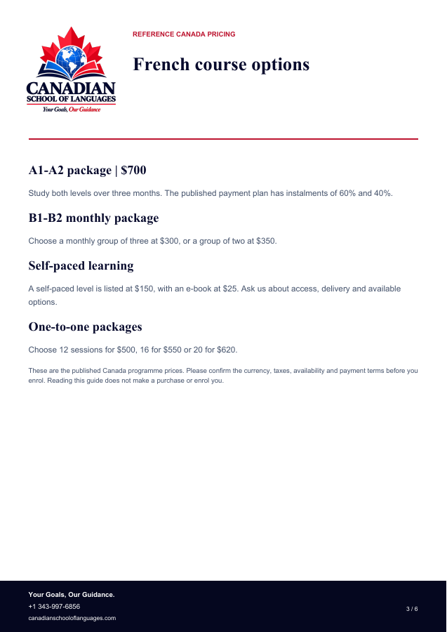 French courses and reference pricing: page 3